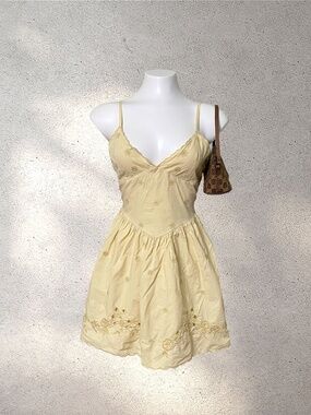 Zara Butter Yellow Eyelet Embroidery Mini Dress | Pastel Summer Sundress